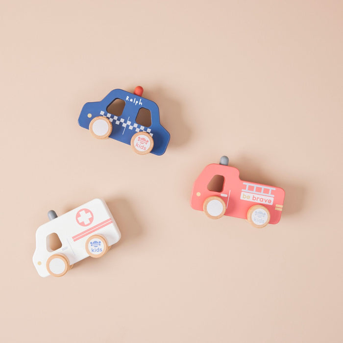 Personalised Just Bee Kids Wooden Emergency Vehicles Toy Set FSC®