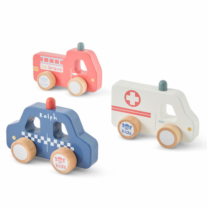 Personalised Just Bee Kids Wooden Emergency Vehicles Toy Set FSC®