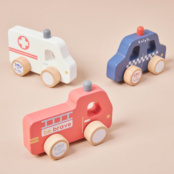 Personalised Just Bee Kids Wooden Emergency Vehicles Toy Set FSC®