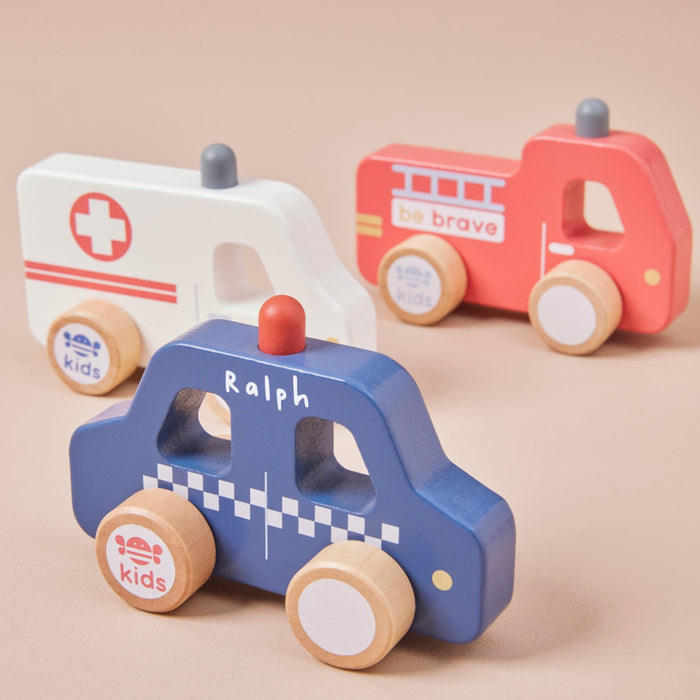 Personalised Just Bee Kids Wooden Emergency Vehicles Toy Set FSC®