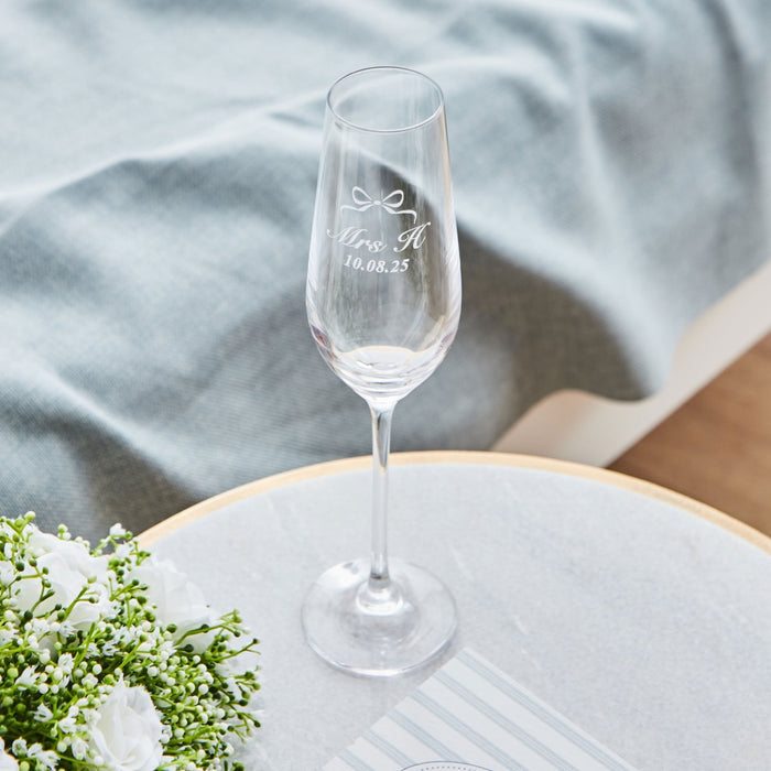 Personalised 'Mrs' Wedding Bow Champagne Flute