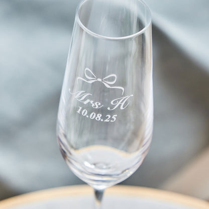 Personalised 'Mrs' Wedding Bow Champagne Flute