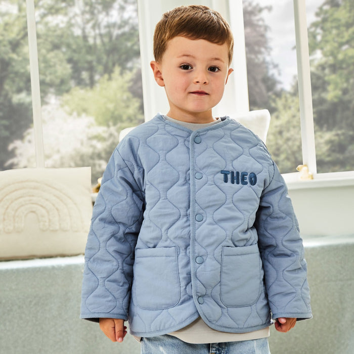 Personalised Name Blue Quilted Jacket