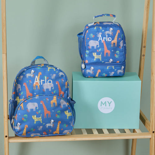 Personalised Navy Safari Backpack  & Lunchbag Set