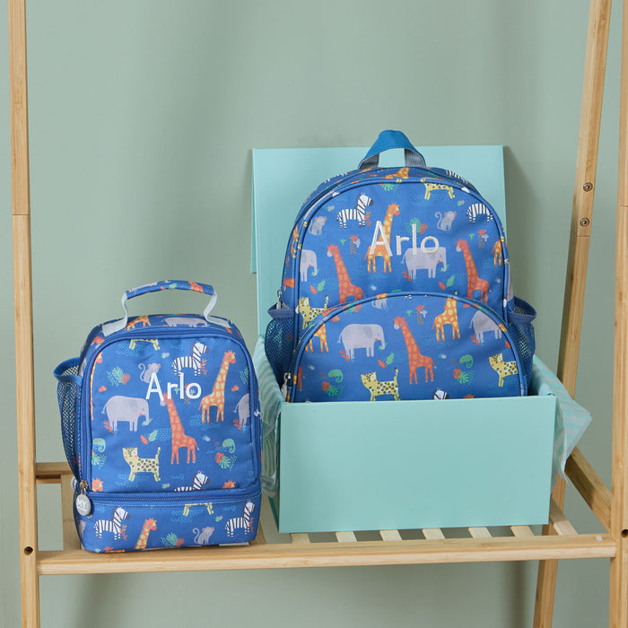Personalised Navy Safari Backpack  & Lunchbag Set