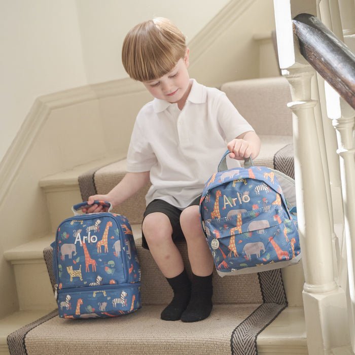 Personalised Navy Safari Backpack  & Lunchbag Set