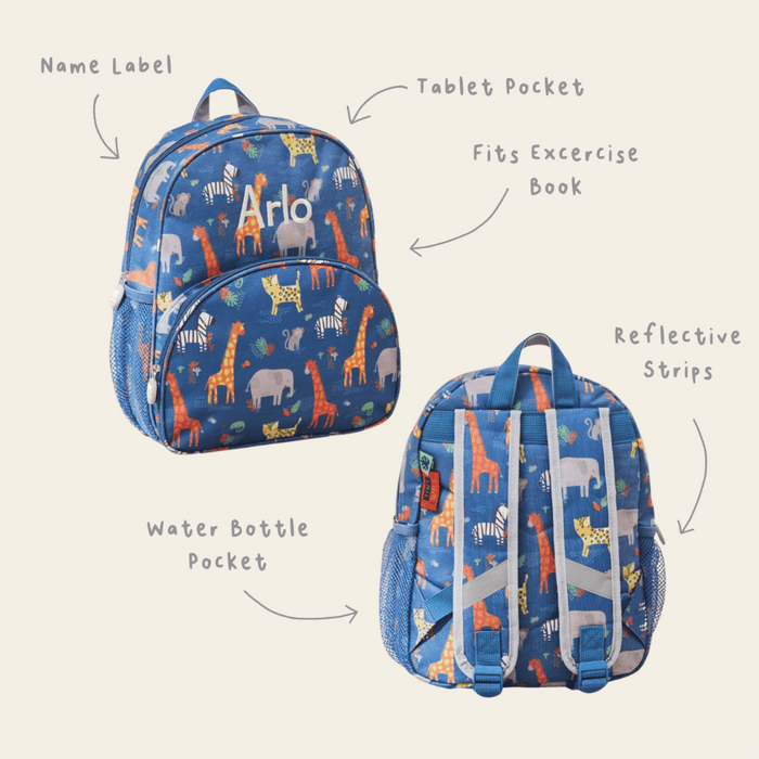 Personalised Navy Safari Backpack  & Lunchbag Set