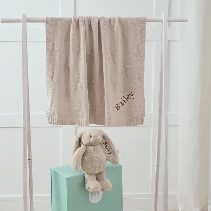Personalised Oatmeal Blanket & Bunny Gift Set