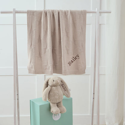 Personalised Oatmeal Blanket & Bunny Gift Set