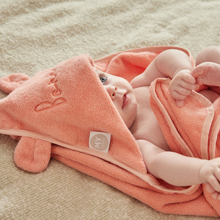 Personalised Peach Sorbet Small Hooded Towel With Ears