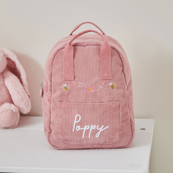 Personalised Pink Bumblebee Design Cord Mini Backpack