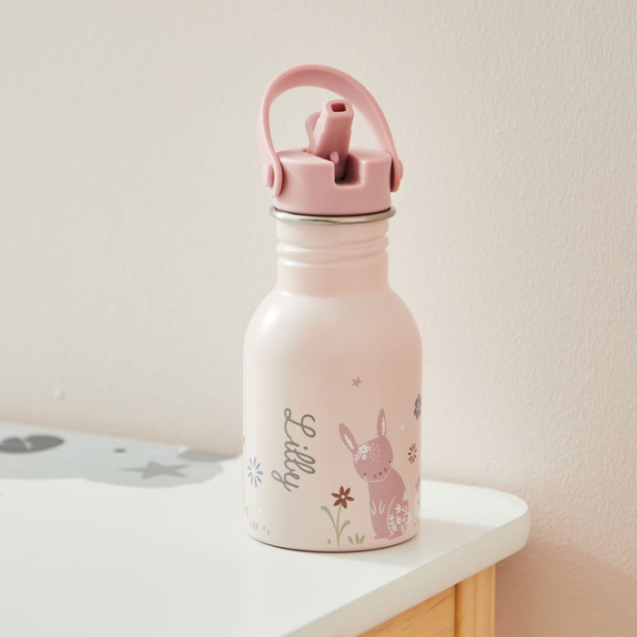 Personalised Pink Bunny 350ml Water Bottle