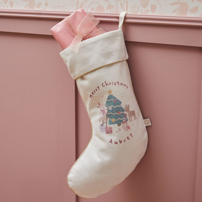 Personalised Pink Christmas Small Cream Gift Stocking