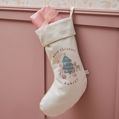 Personalised Pink Christmas Small Cream Gift Stocking