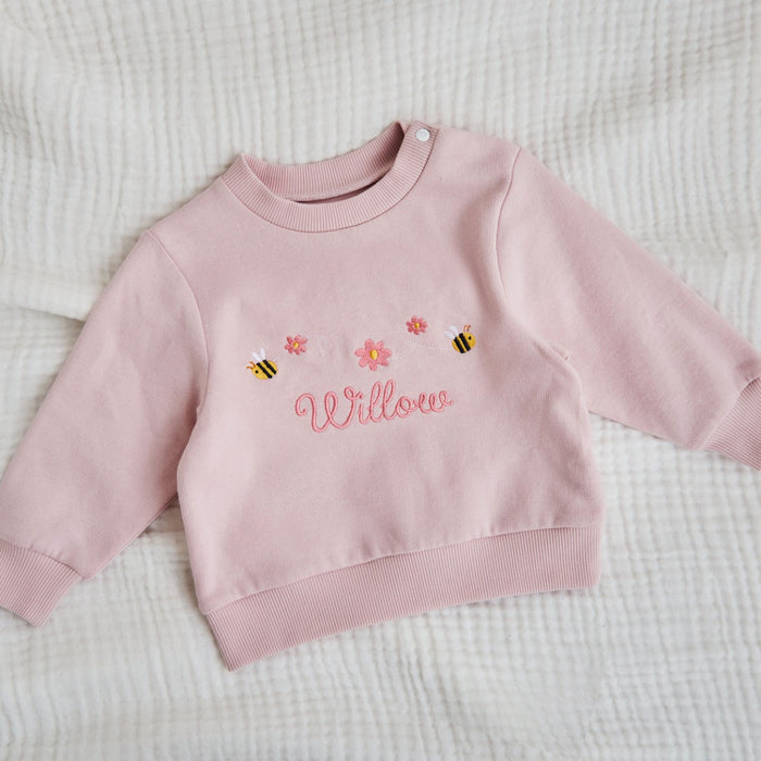 Personalised Pink Floral Bee Sweatshirt