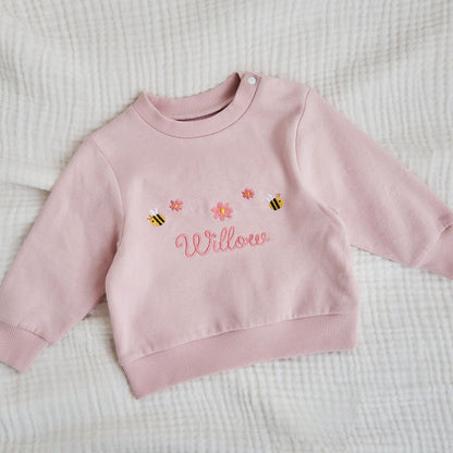 Personalised Pink Floral Bee Sweatshirt