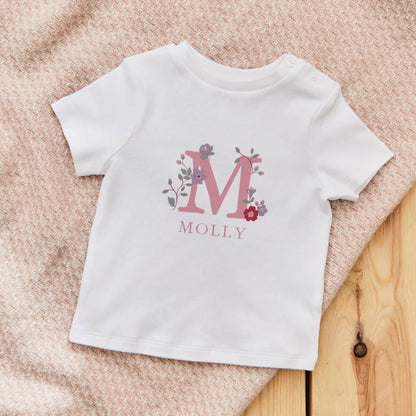 Personalised Pink Floral Initial T-Shirt