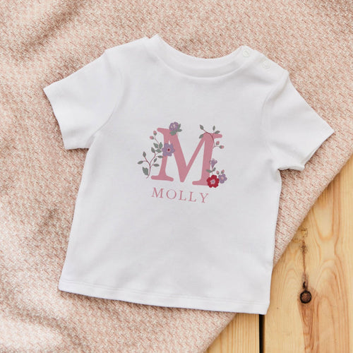 Personalised Pink Floral Initial T-Shirt