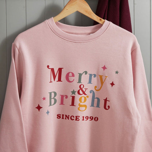 Personalised Pink Ladies "Merry & Bright" Christmas Jumper