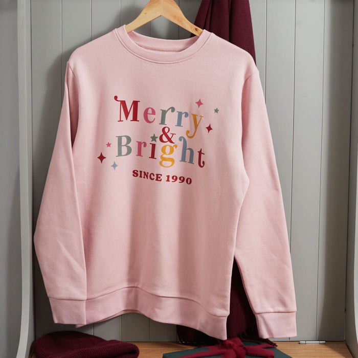 Personalised Pink Ladies "Merry & Bright" Christmas Jumper