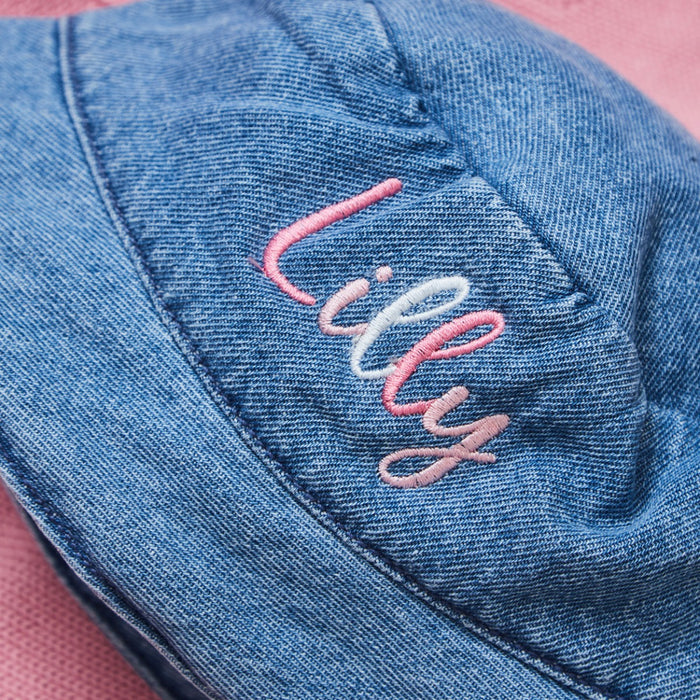 Personalised Pink Name Denim Bucket Hat