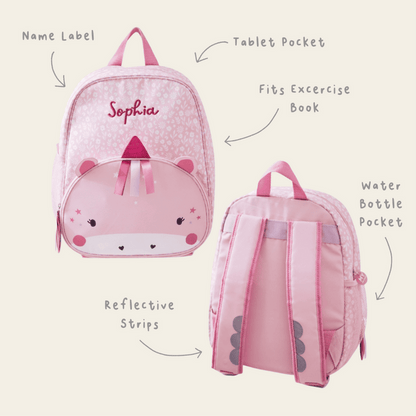 Personalised Pink Unicorn Face Medium Backpack