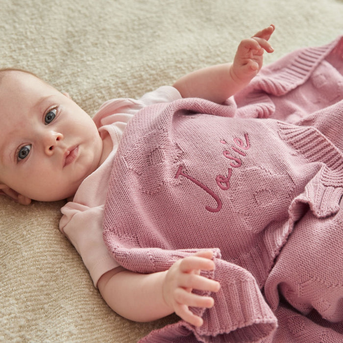 Personalised Raspberry Ripple Flower Jacquard Blanket