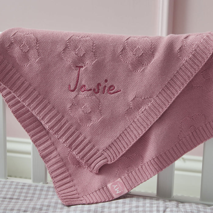 Personalised Raspberry Ripple Flower Jacquard Blanket