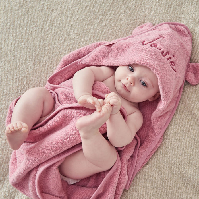 Personalised Raspberry Ripple Small Hooded Towel With Ears