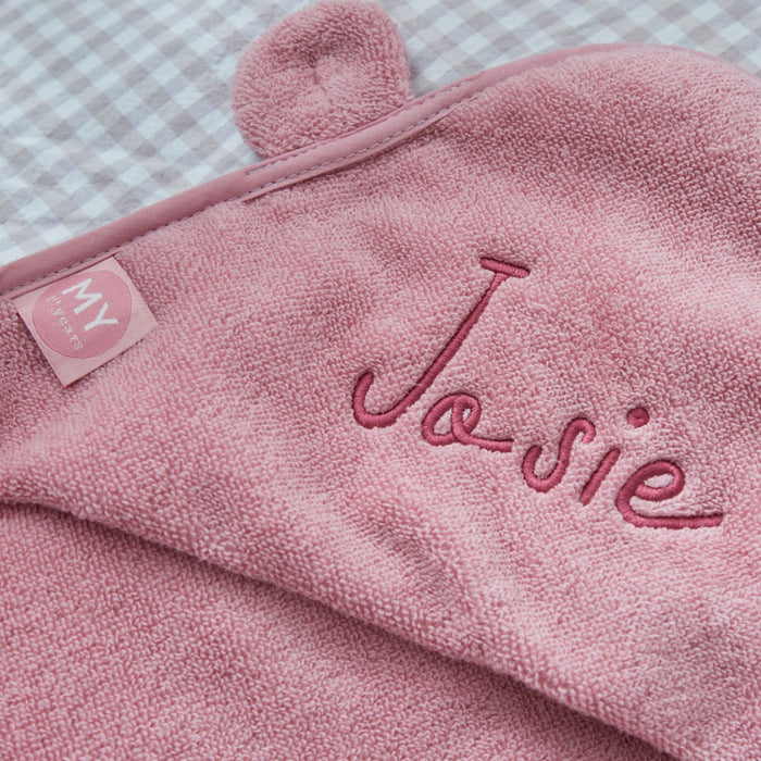 Personalised Raspberry Ripple Small Hooded Towel With Ears
