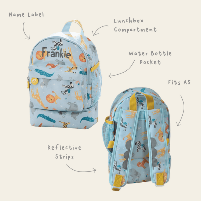 Personalised Safari Mini Backpack with Compartment