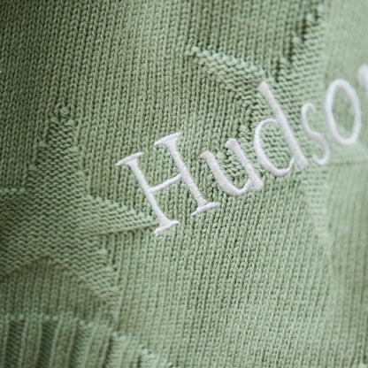 Personalised Sage Green Star Jacquard Blanket