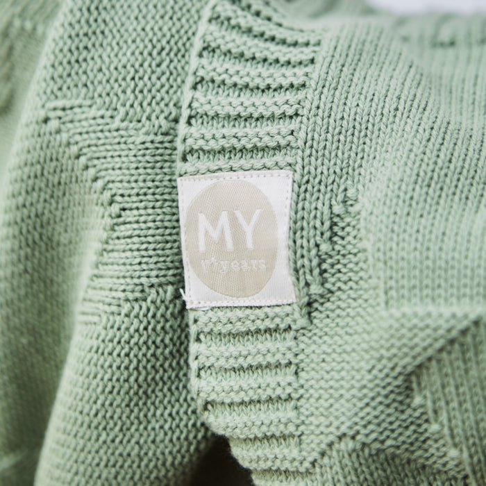 Personalised Sage Green Star Jacquard Blanket