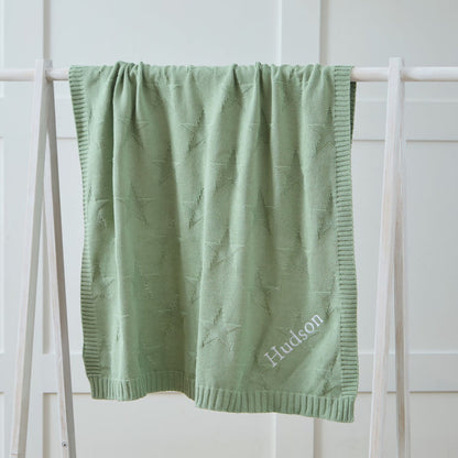 Personalised Sage Green Star Jacquard Blanket