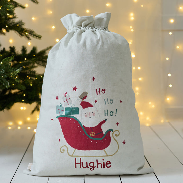 Personalised Santa Sleigh Cream Gift Sack