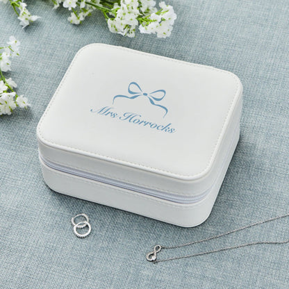 Personalised Something Blue Bow Oblong Jewellery Box