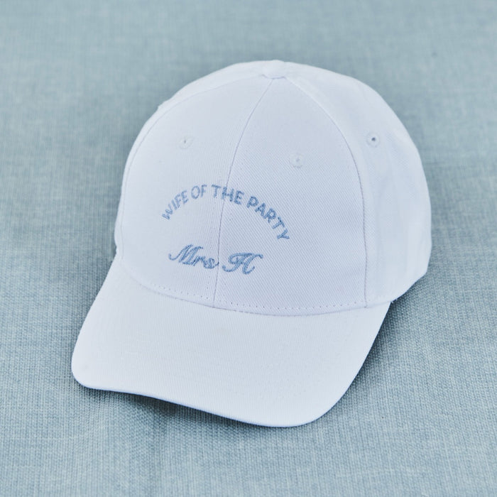 Personalised Something Blue Wife Of The Party White Cap