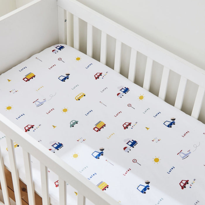 Personalised Transport Fitted Cot Sheet 70x140cm