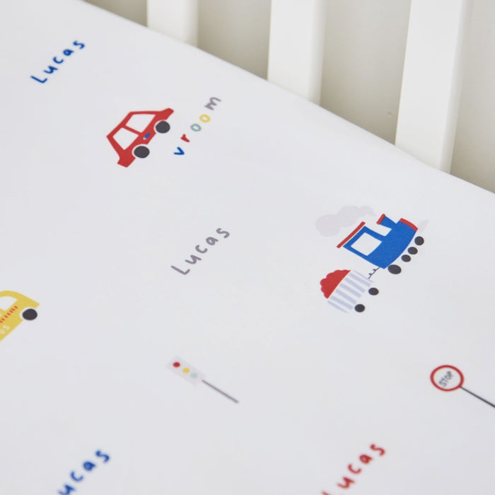 Personalised Transport Fitted Cot Sheet 70x140cm