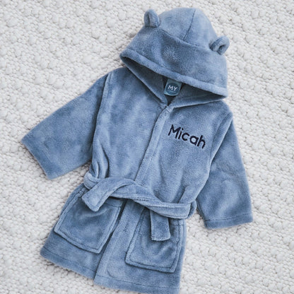 Personalised Wave Blue Fleece Robe With Ears