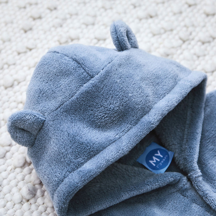 Personalised Wave Blue Fleece Robe With Ears