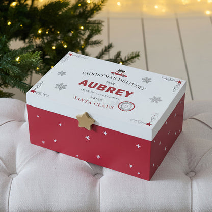 Personalised Wooden Christmas Delivery Red Christmas Eve Box FSC®