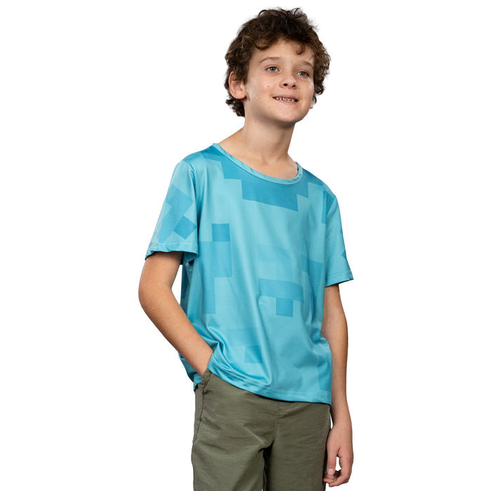 Pixelated Blocks Youth Halloween Costume T-Shirt Big Pixel Style Cosplay Top for Kids Blue or Green - TVStoreOnline