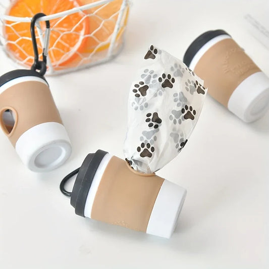 "Portable Dog Waste Bag Dispenser – Coffee Cup Style Poop Bag Holder for Dog Walking"