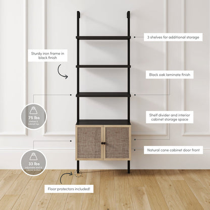 Rattan Ladder Storage Bookshelf with Doors Black - Nathan James