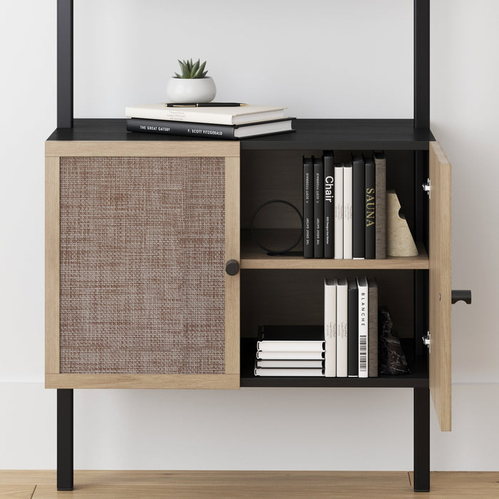 Rattan Ladder Storage Bookshelf with Doors Black - Nathan James