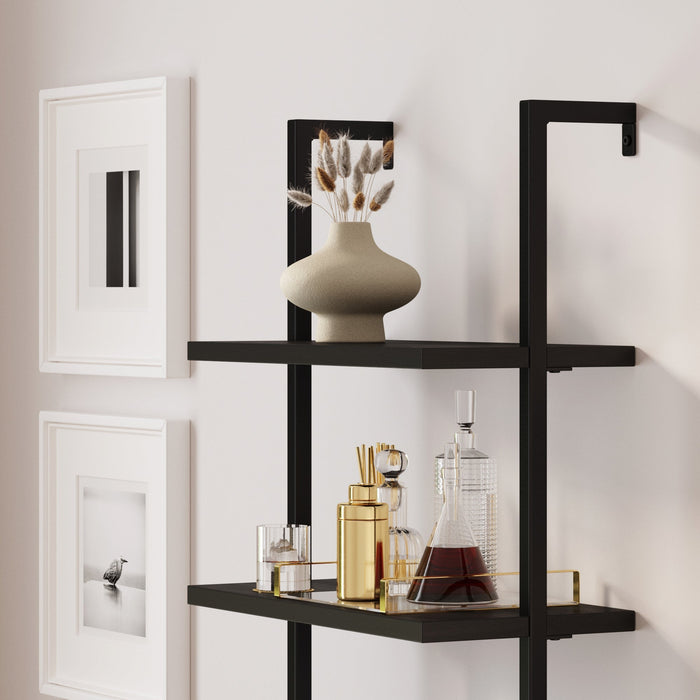 Rattan Ladder Storage Bookshelf with Doors Black - Nathan James