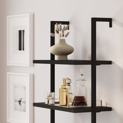 Rattan Ladder Storage Bookshelf with Doors Black - Nathan James