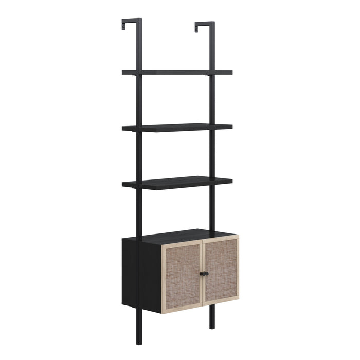 Rattan Ladder Storage Bookshelf with Doors Black - Nathan James