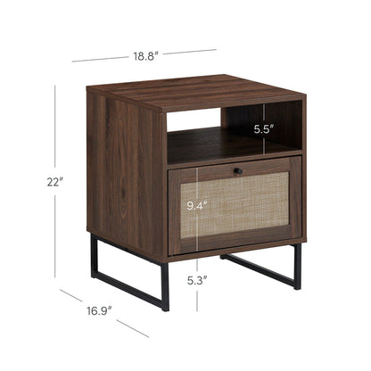 Rattan & Wood Storage Nightstand Walnut - Nathan James